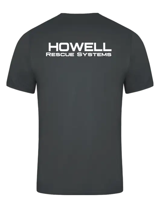 Dark Grey PosiCharge Competitor Tee w/Howell Rescue Brands Logo, Howell Rescue Systems Logo