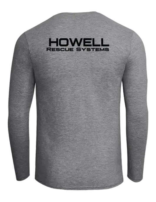 Ring Spun Light Heather Grey 4.5 oz Long Sleeve T-Shirt w/Howell Rescue Brands Logo, Howell Rescue Systems Logo