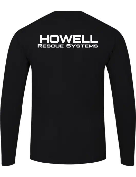 Ring Spun Jet Black 4.5 oz Long Sleeve T-Shirt w/Howell Rescue Brands Logo, Howell Rescue Systems Logo