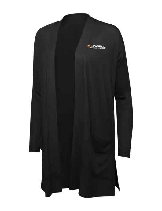Black Womens Concept Long Pocket Cardigan w/Howell Rescue Systems Logo