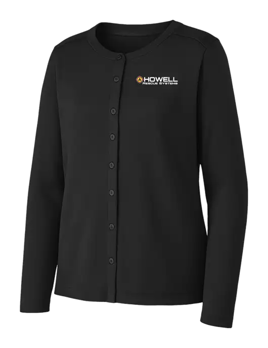 Black Womens Concept Stretch Button-Front Cardigan Sweater w/Howell Rescue Systems Logo