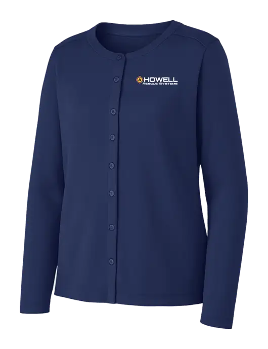 Dress Blue Navy Womens Concept Stretch Button-Front Cardigan Sweater w/Howell Rescue Systems Logo