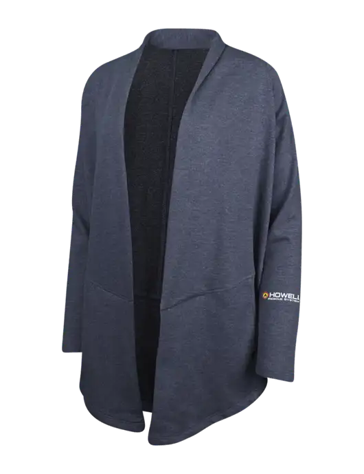 Estate Blue Heather/Charcoal Heather Womens Interlock Cardigan w/Howell Rescue Systems Logo