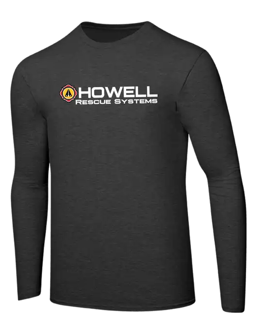 Ring Spun Dark Heather Grey 4.5 oz Long Sleeve T-Shirt w/Howell Rescue Systems Logo