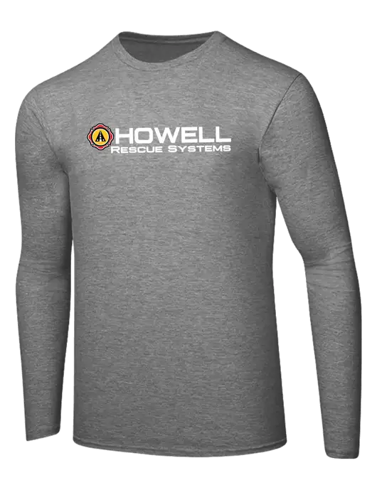 Ring Spun Light Heather Grey 4.5 oz Long Sleeve T-Shirt w/Howell Rescue Systems Logo
