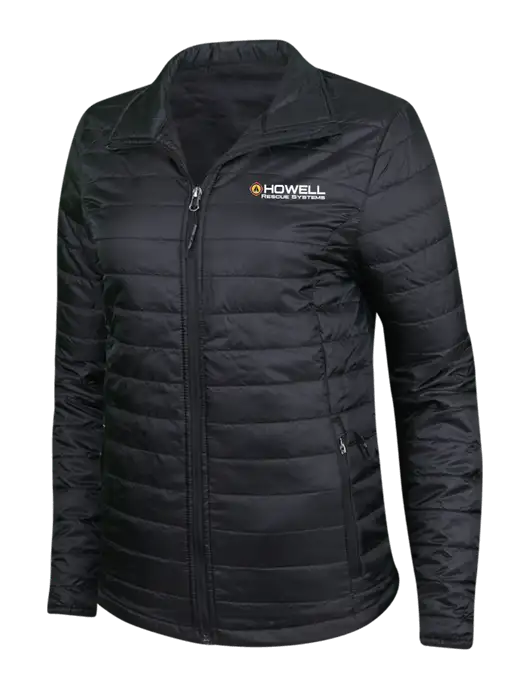 Womens Black Puffy Packable Jacket w/Howell Rescue Systems Logo