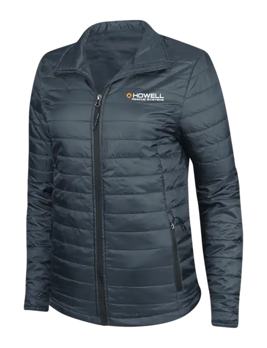 Navy Womens Puffy Packable Jacket w/Howell Rescue Systems Logo
