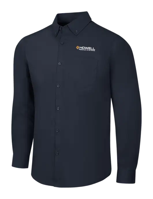 Navy Long Sleeve Carefree Poplin Shirt w/Howell Rescue Systems Logo