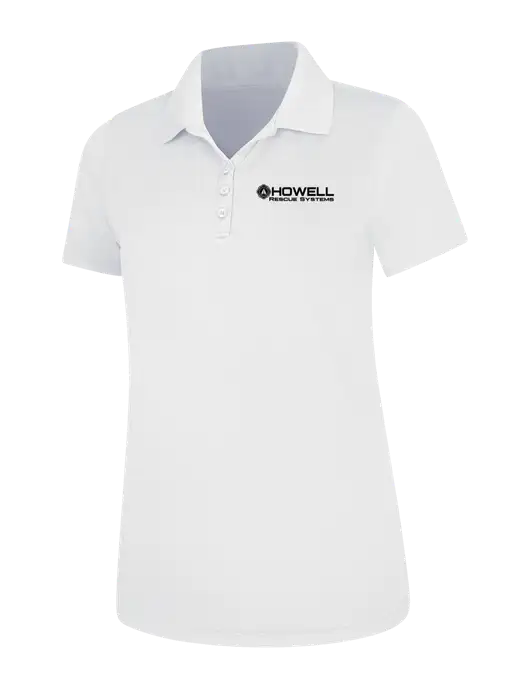 White Womens Dry Zone UV Mesh Polo w/Howell Rescue Systems Logo